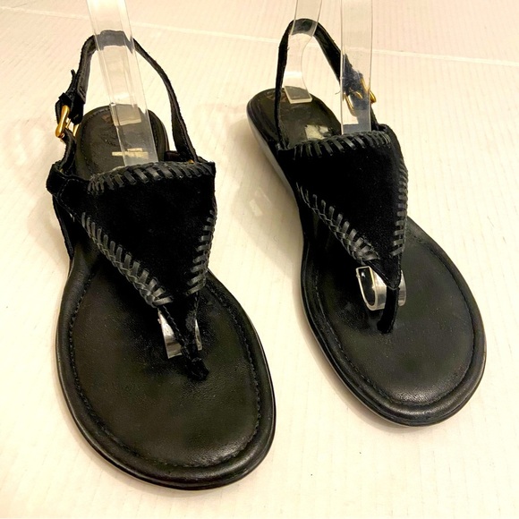 Johnston and Murphy Women’s Genuine Leather Black Suede Ankle Closure Sandals. - Picture 4 of 9